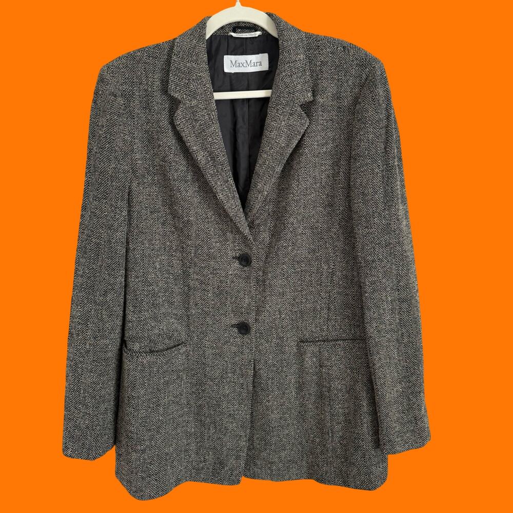 00's vintage tweed herringbone wool blend y2k blazer US 12 Max Mara